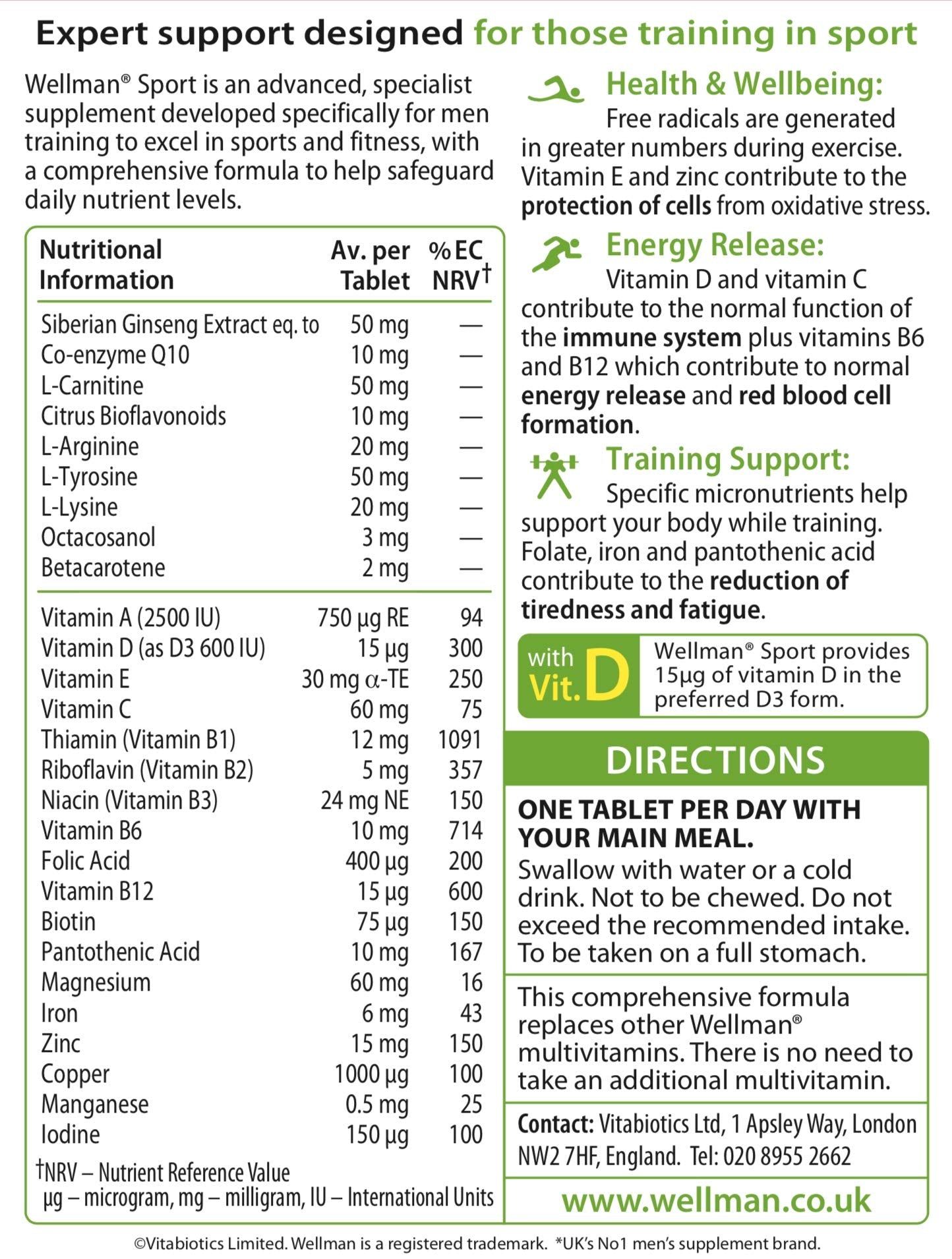 Vitabiotics Wellman Sport x30 tablets