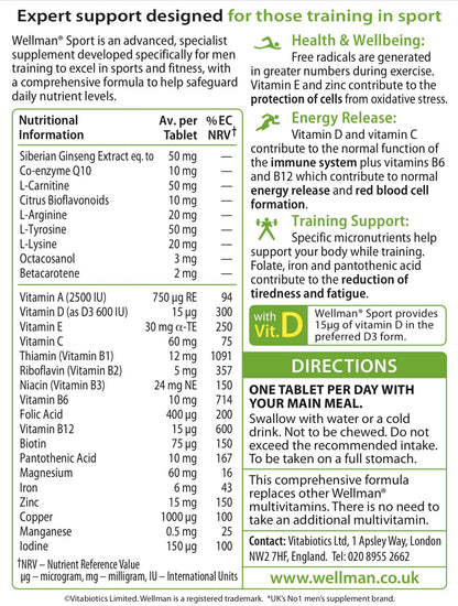 Vitabiotics Wellman Sport x30 comprimés
