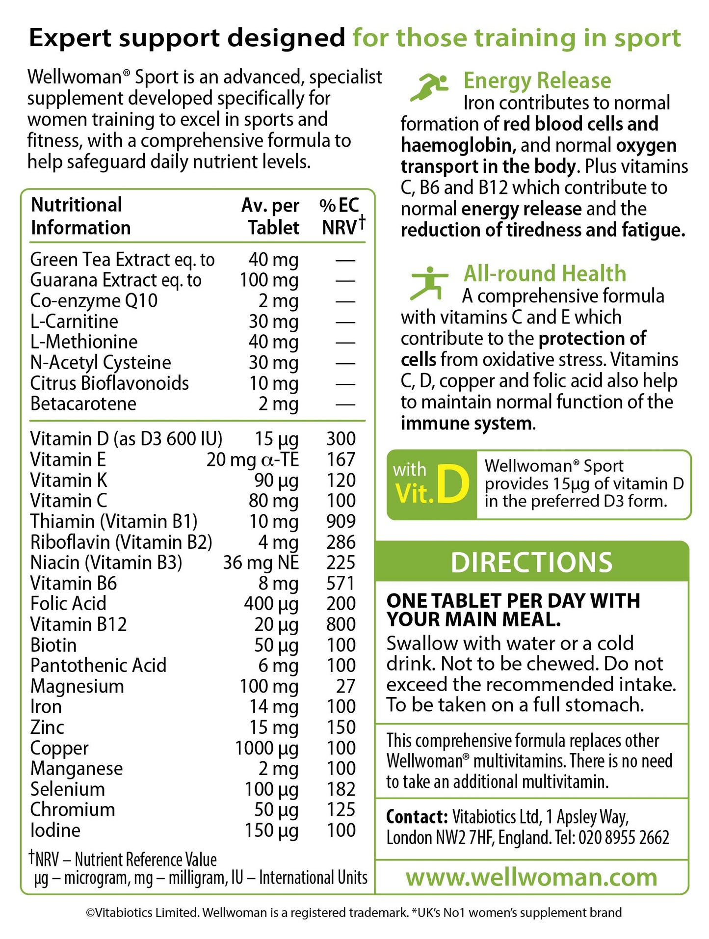 Vitabiotics Wellwoman Sport x30 tablets